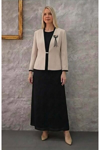 MİSS DİAMOND Simple, Stylish, Detachable Floral Detailed Beige Long Skirt Thr...