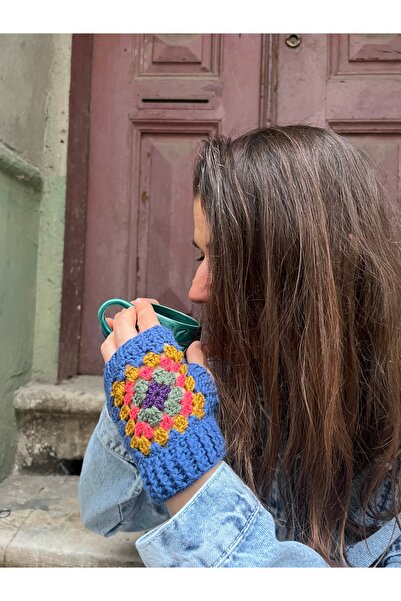 Bohoyasam Bohem Desenli El Örgüsü Yarım Parmak Eldiven – Renkli, Yün-Pamuk Ka...