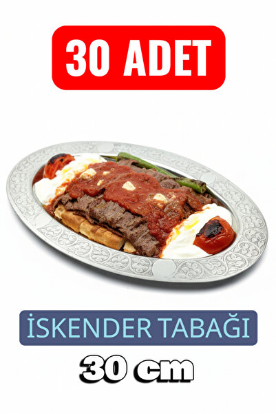 Binbir Trend Oval Krom Çelik İskender ve Servis Tabağı – Otantik İşlemeli, 30 cm