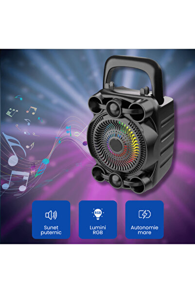 OferteTop Portable Bluetooth Speaker with RGB Lights, Powerful Bass and Phone Holder