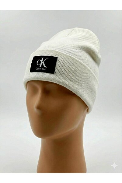 Calvin Klein Striped wool blend hat, Unisex - White, One Size