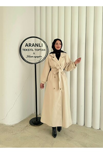 Aranlı tekstil Παλτό Καστανό Χρώμα Ολόσωμο/Γυναικείο παλτό Καστανό Χρώμα με Ζώνη και Μανσέτες