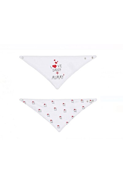 OEM Λευκές βαμβακερές σαλιάρες τύπου μαντίλι Love Daddy+Mummy - 2 τεμάχια