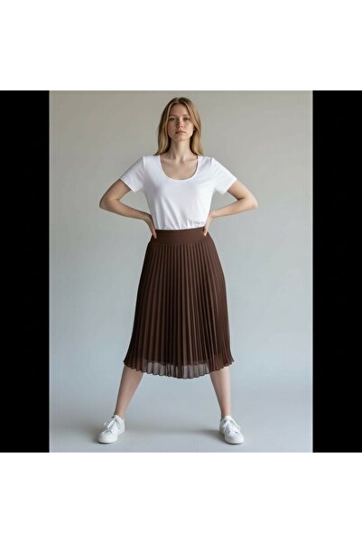 DLC Tekstil Below-The-Knee Pleated Chiffon Skirt