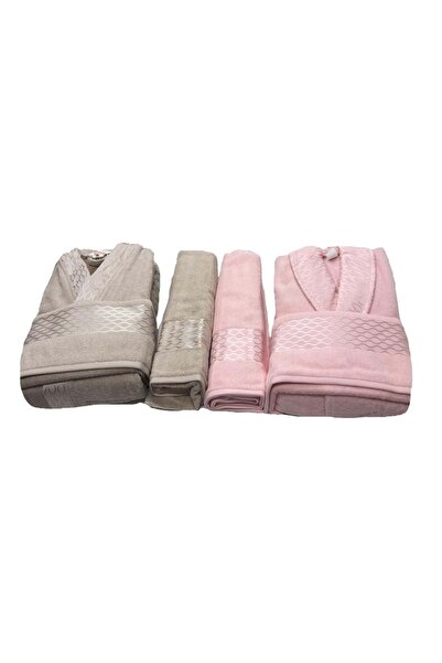 Özdilek Cotton Family Bathrobe Set-elissa Stone Powder