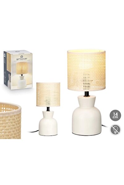 GIFTDECO GiftDecor White Shape Ceramic Table Lamp, E27, 60W, 30 cm, White-Yellow, Modern Design
