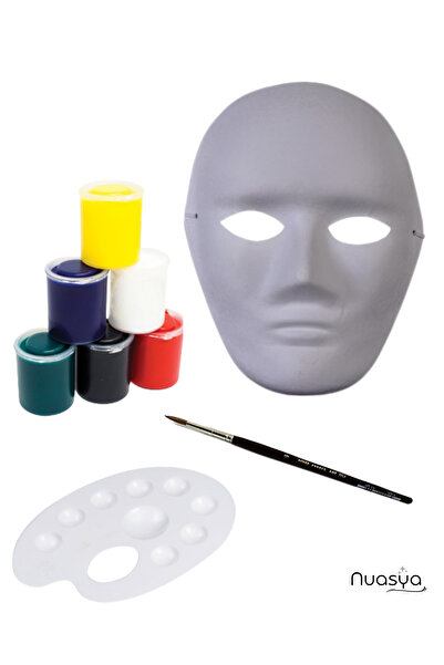Nuasya Maske Boyama Seti (Maske + Fırça + 6 Renk Akrilik Boya + Palet) Hobi, ...