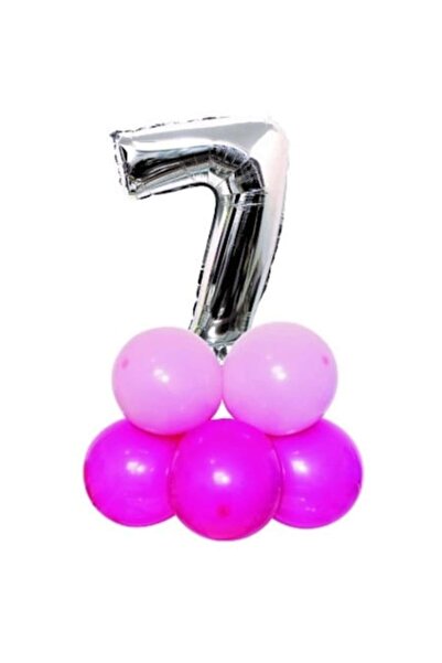 OEM Set of number 7 balloons, Silver and Pink, 85 cm
