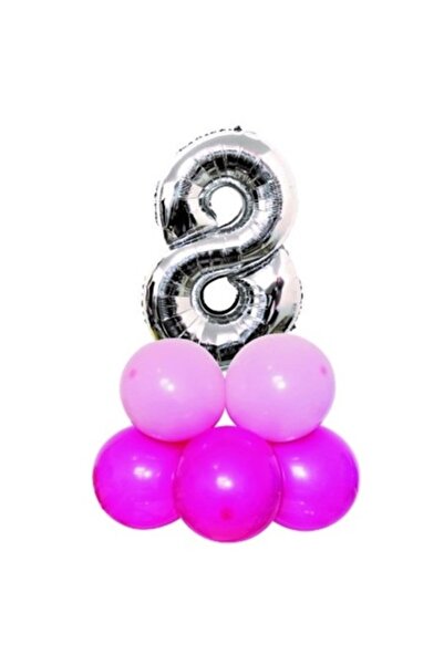 OEM Set baloane numărul 8, argintiu și roz, 85 cm
