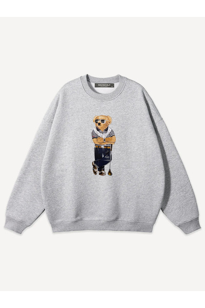 Mad&Calf Unisex Teddy Golfer Printed Crew Neck Oversized Sweatshirt