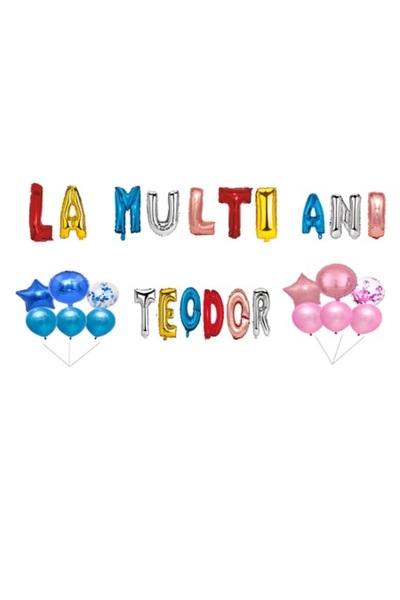 OEM Set baloane „La mulți ani, Teodor”, decor tort, multicolor, 35 buc