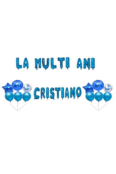 OEM Set baloane La mulți ani Cristiano, decor tort, albastru, 35 buc