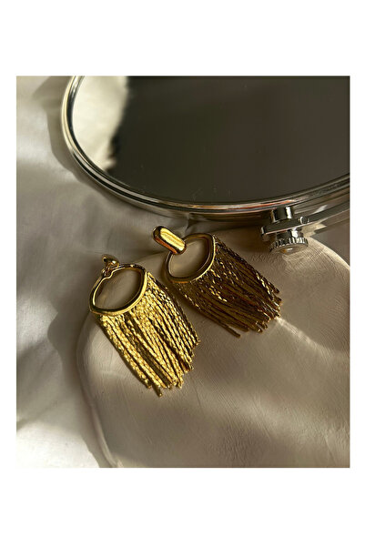 Peline Aksesuar Gold Püsküllü Oval Küpe