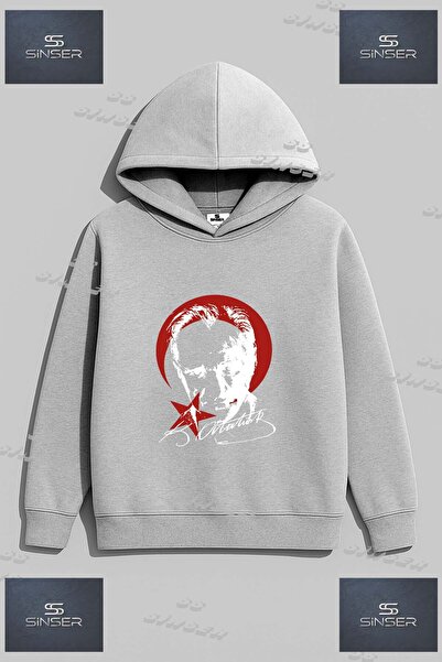 SS SİNSER Φούτερ Unisex "ATATURK RED MOON STAR BLACK " με στάμπα και κουκούλα