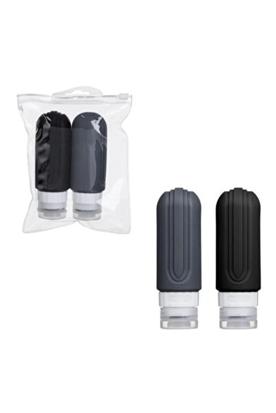 OEM Σετ 2 φιαλιδίων καλλυντικών ταξιδίου, σιλικόνη, γκρι/μαύρο, 90 ml, 4x13 cm