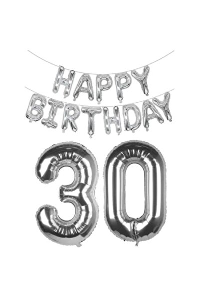 OEM Happy Birthday 30 Years Balloon Set, Silver Foil Numbers