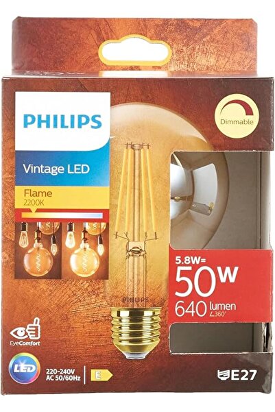 Philips LEDCLA 50W G95 E27 2200K Sarı Işık GOLD Dim Edilebilir Filament LED Ampul