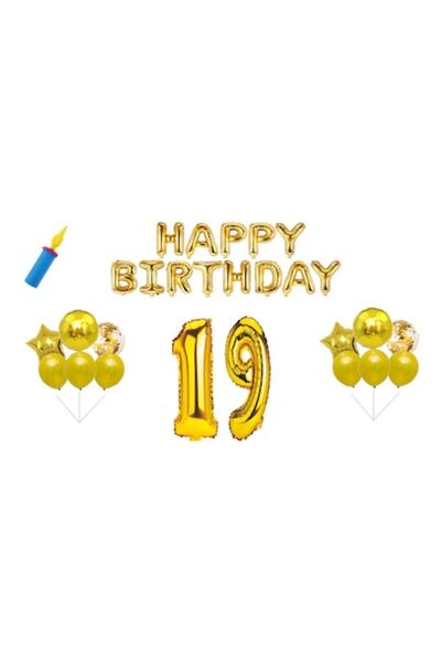 OEM Birthday balloon set, 19 years, Happy Birthday, Gold, cake topper, 30 pcs