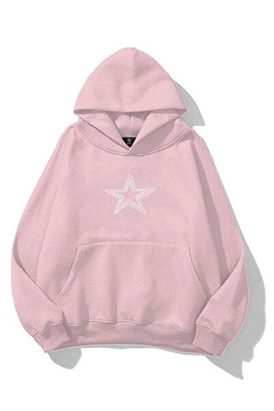 COHERENT Unisex Erkek/Kadın YILDIZ Renkli TAŞ BASKILI Pamuklu Oversize Kapüşo...