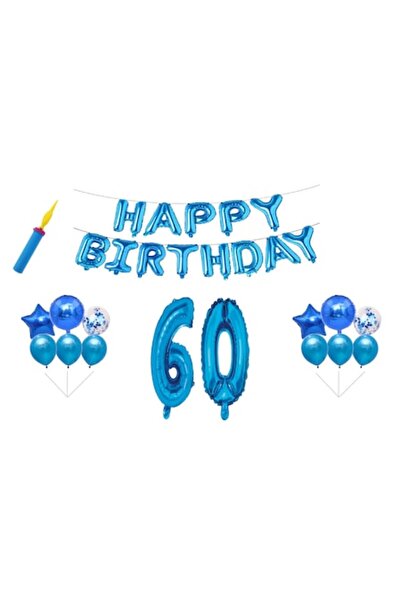 OEM Set baloane aniversare, 60 de ani, La mulți ani, albastru, decor tort, 30...