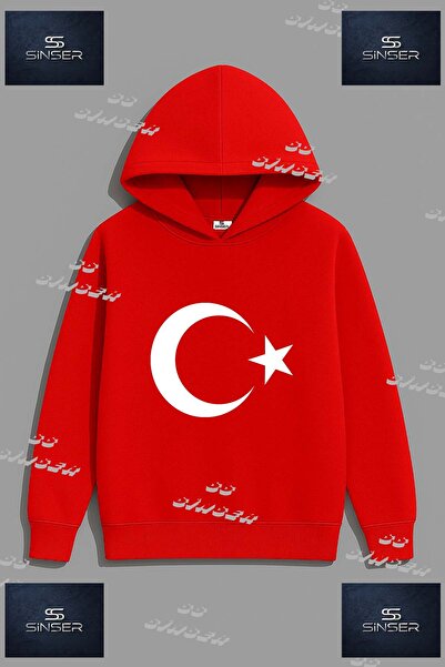 SS SİNSER SWEAT Unısex "AY YILDIZ BEYAZ Sweatshirt"Baskılı Kapşolu Sweatshirt