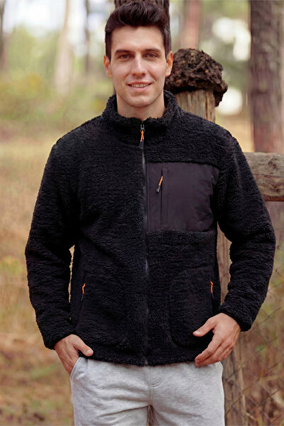 Veleno Jachetă neagră pentru bărbați, anti-peeling, din lână Welsoft, cu ferm...