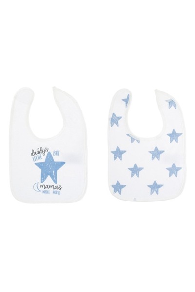 OEM Set de bavete textile albe cu model de stea albastru-cer - 2 buc