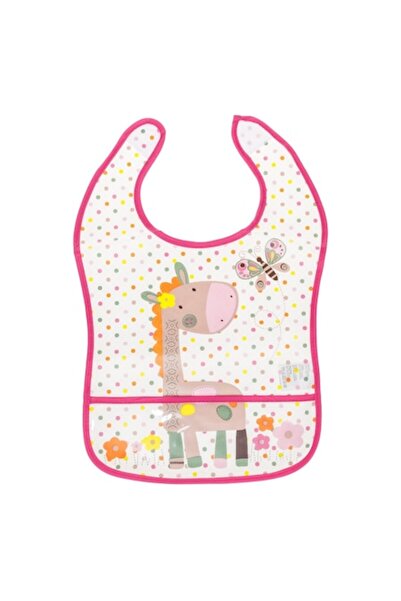 OEM Bavetă transparentă cu buzunar colector girafă buline roz 28x45 cm