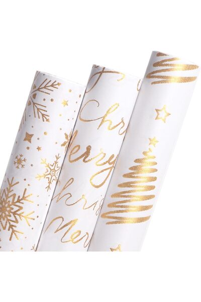 Generic 3 Rolls Christmas Wrapping Paper Red White Gift Wrap Snowflake Merry Christmas Tree Pattern with Gli