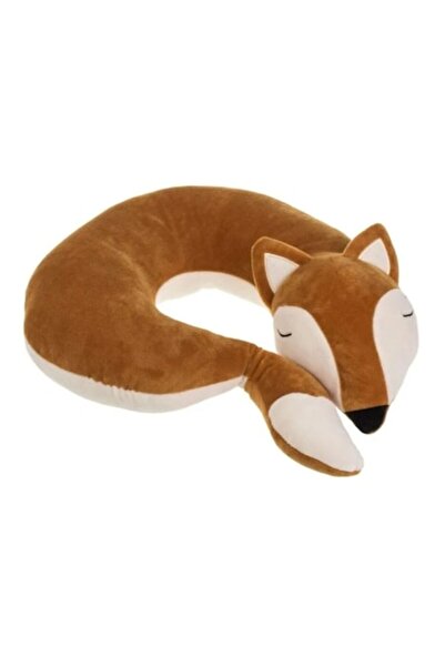OEM Детска пътна възглавница, мемори пяна, модел лисица, кафява, 29x34x8см