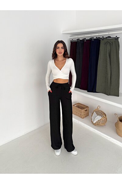 winmoda Pantaloni Meloni din material textil extra elastici cu picioare largi...