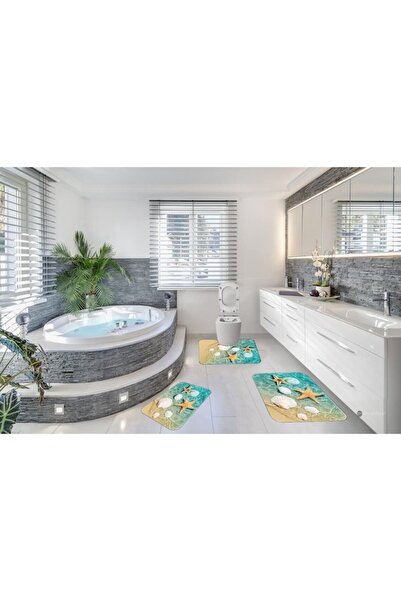 OEM Set of 3 Bathroom Mats, Anti-Slip, Hypoallergenic, 60x90/60x45/60x45, Blue