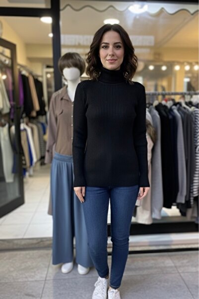 BİLGENS BUTİK Women's High Neck Stretchy Knitwear Bodysuit