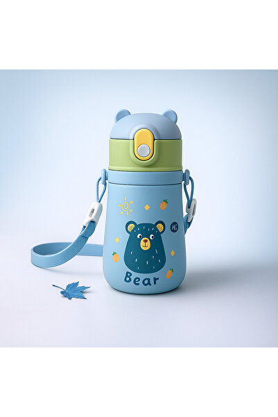 Tantitoni Blue Bear Kids Hanging Stainless Steel Thermos 380 ml