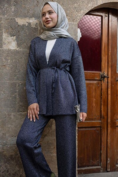 Şulemoda Giyim مجموعة فيكتوريا اللامعة باللون الأزرق الداكن