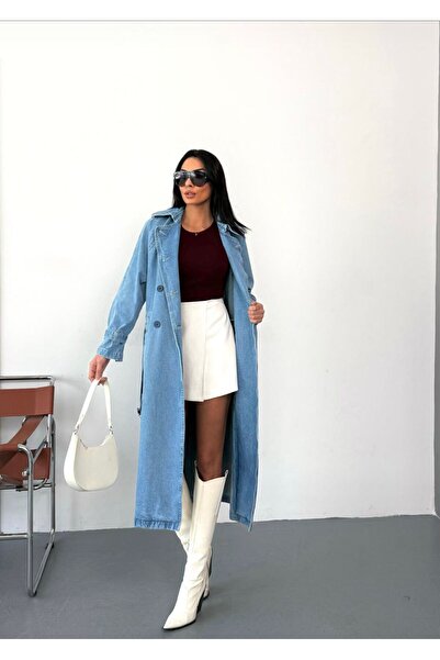 İBABUTİK Джинсовий тренч з синім поясом