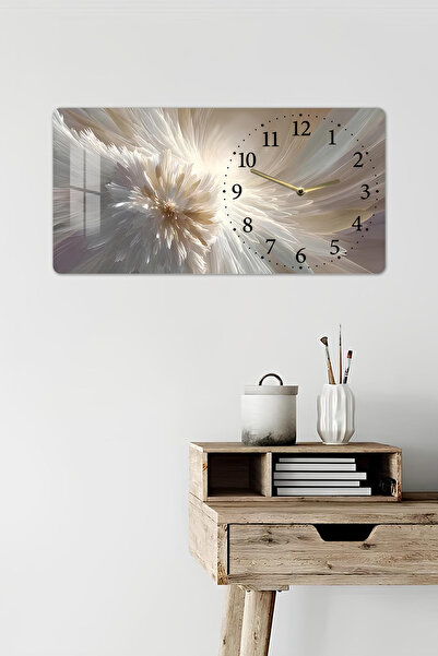 kutuTR 3D Görünümlü 2D UV Baskı Yatay Temperli Cam Saat Tablo – Çiçek Işıltıs...