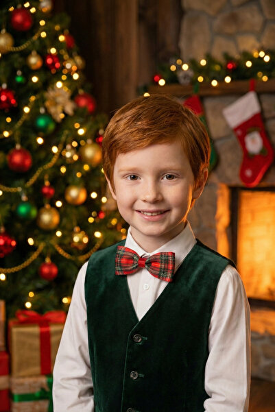 Eliya Clips New Year's Special Day Red Plaid Bow Tie, Children's Bow Tie