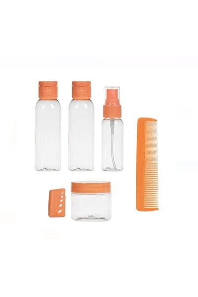 OEM Transparent Travel Bottle Set with Salmon Caps & Comb in "Bon Yoyage" Bag - 6 pieces