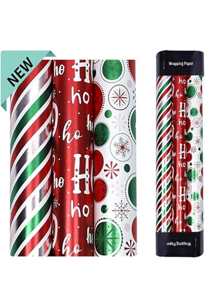 Generic Red Christmas Wrapping Paper,Shiny Stripes Gift Wrapper,Letter,Red And Green Polka Dot Xmas Wrapping