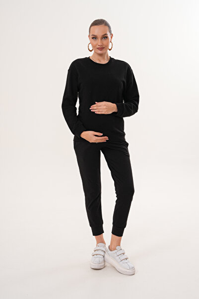 Miss Dünya Lissa Crew Neck 100% Cotton Maternity and Postpartum Basic Sweatshirt