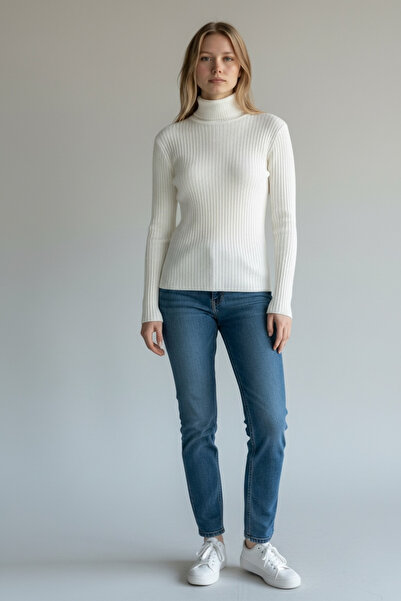 BİLGENS BUTİK Women's High Neck Stretchy Knitwear Bodysuit