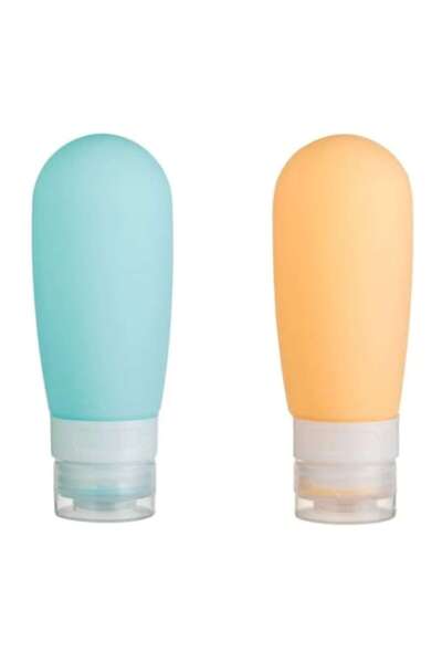 OEM Set de 2 biberoane de călătorie, silicon, albastru/galben, 100 ml, 12x17 cm