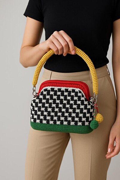 EFLİNS Colorful Christmas Themed Bag Macrame Hand Knitted