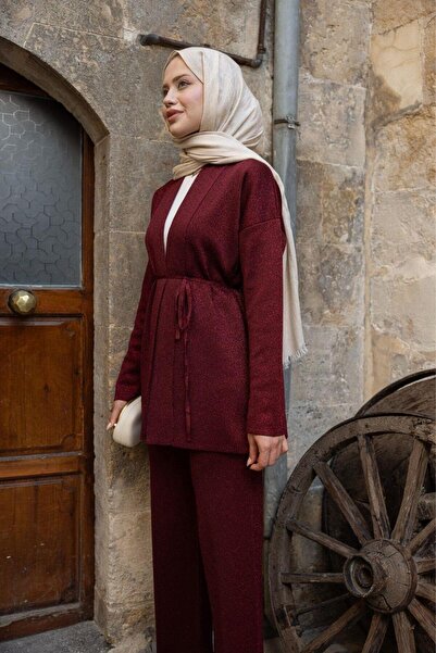 Şulemoda Giyim Victoria Silvery Set Burgundy