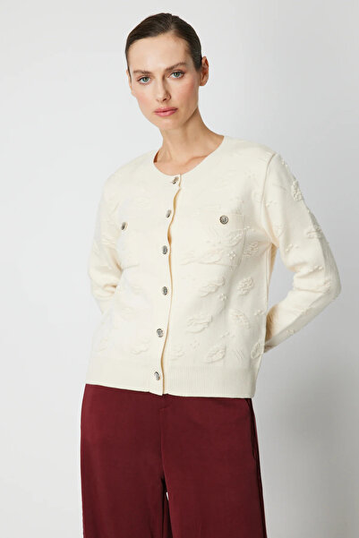 On Fashion Embossed Crew Neck Cardigan-66938