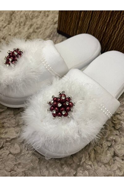 Fiyonks Atölye Maternity Slippers and Crown Set, Custom Made with Feather Bro...