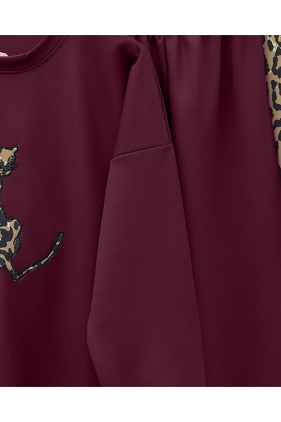 Modamorfo Scuba Suit with Leopard Figure and Patterned Trousers - Burgundy