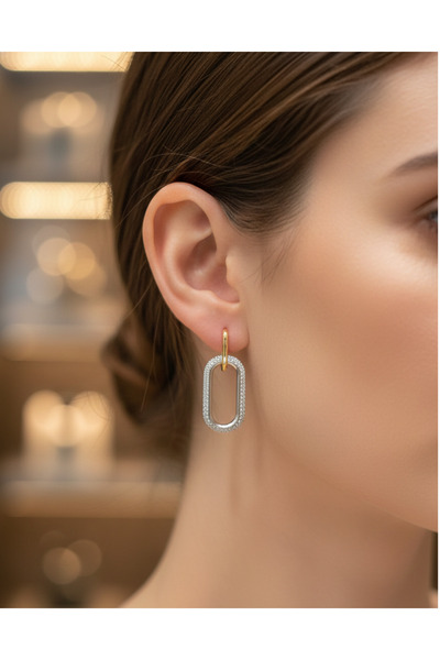 mischa jewelry Gold Zircon Stone Oval Earrings-Tarnish Resistant Premium Series Modern Design