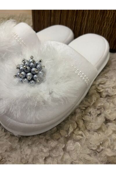 Fiyonks Atölye Maternity Slippers and Crown Set, Custom Made with Feather Brooch, Mother Set